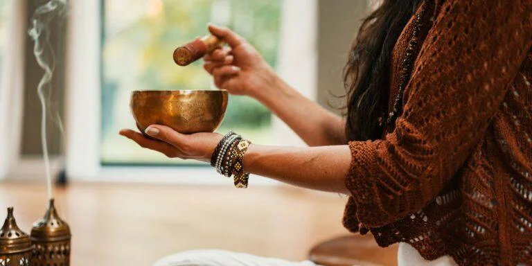 woman in sound bath