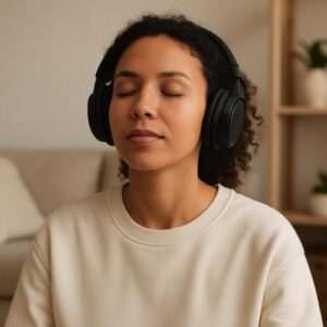 headphones, eyes closed