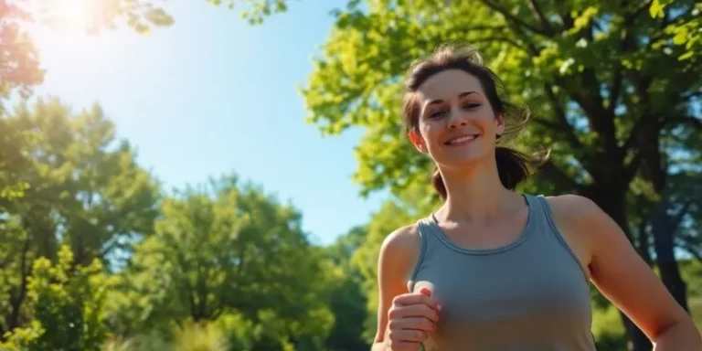 Woman jogging and smiling