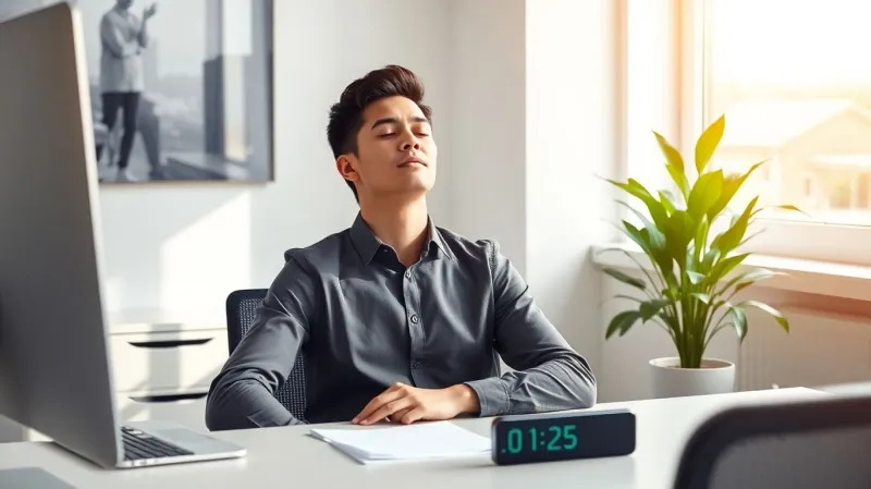 Man meditating at his desk