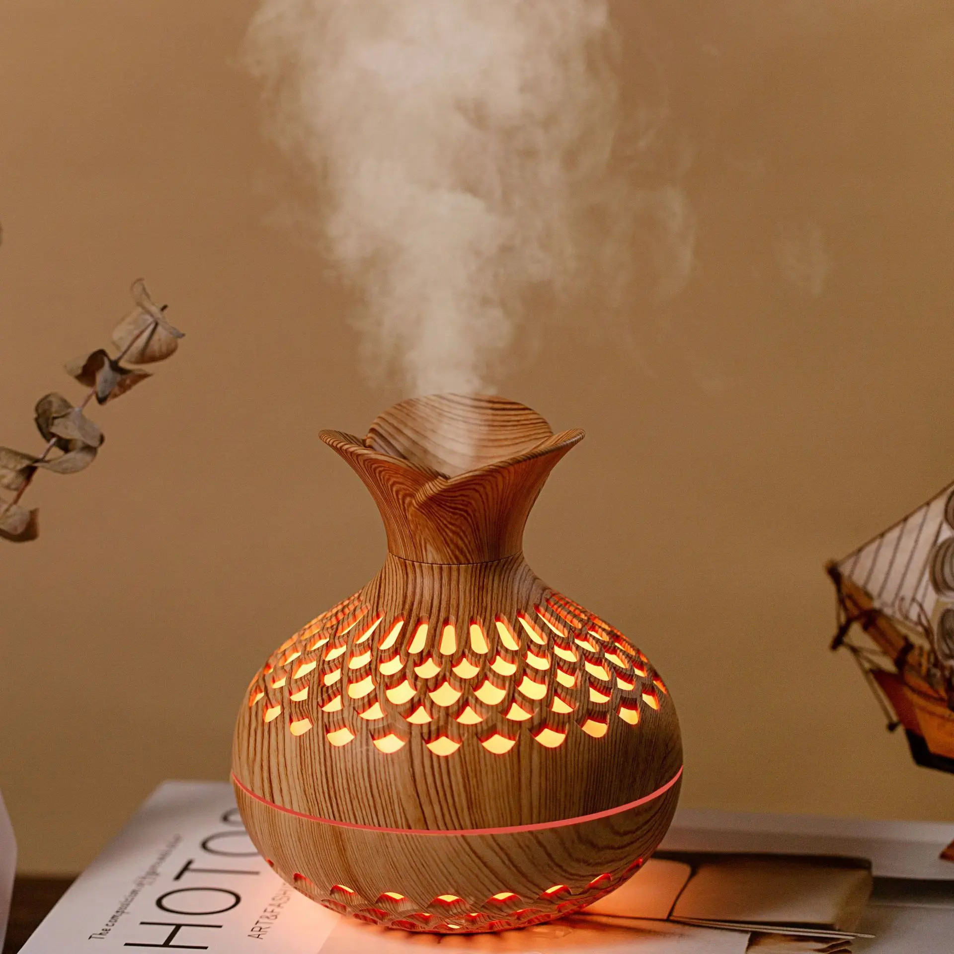 Wood Grain Essential Oil Diffuser & Humidifier with LED Ambient Light