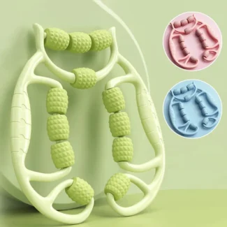 A versatile 12-wheel massage roller designed to relieve tension in legs, arms, back, shoulders, and neck.
