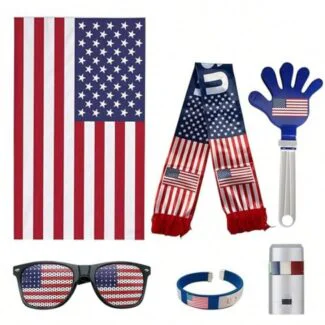 USA Patriotic Celebration Kit 6-Piece Set – Red White Blue Party & Fan Accessories