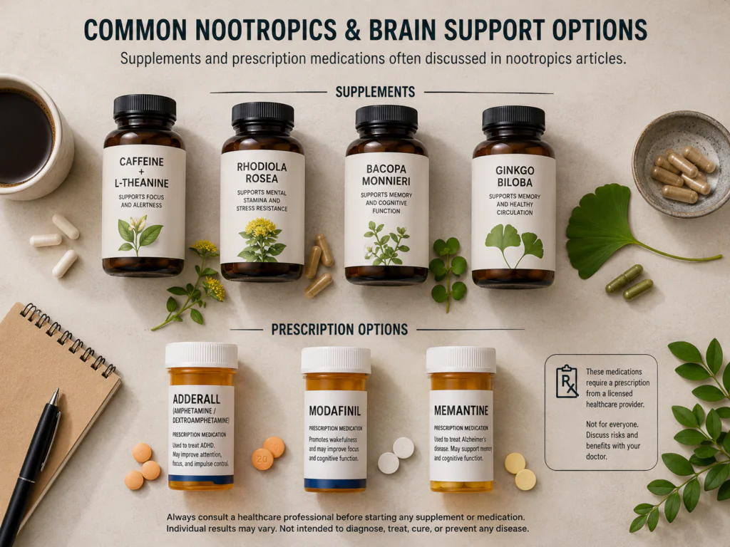 Common Nootropics pill bottles